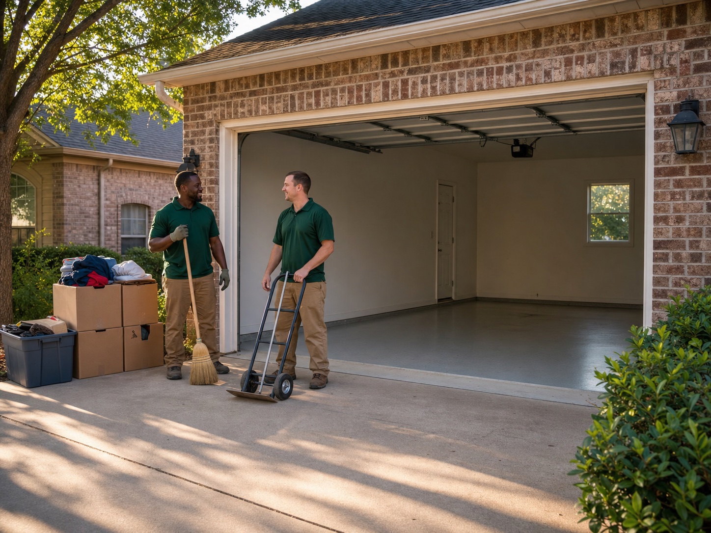 Good Giant crew members beside a freshly cleared garage